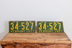 Vermont 1927 License Plate Pair Vintage Wall Hanging Decor - Eagle's Eye Finds