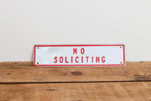 No Soliciting Sign Vintage Embossed Red and White Wall Hanging Decor - Eagle's Eye Finds