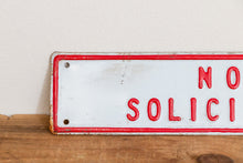 Load image into Gallery viewer, No Soliciting Sign Vintage Embossed Red and White Wall Hanging Decor - Eagle&#39;s Eye Finds
