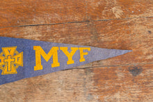 Load image into Gallery viewer, MYF Methodist Youth Fellowship Blue Felt Pennant Vintage Wall Decor - Eagle&#39;s Eye Finds
