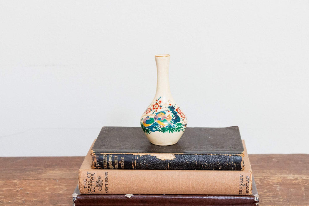 Satsuma Floral Bird Vase Vintage Ceramic Decor - Eagle's Eye Finds
