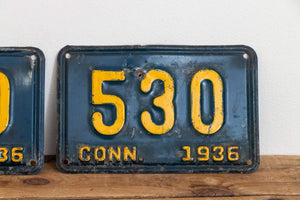 530 Connecticut 1936 License Plate Pair 3 Digit Low Number Vintage Wall Decor - Eagle's Eye Finds