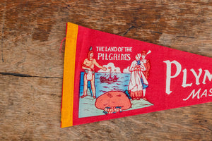 Plymouth Massachusetts Red Felt Pennant Vintage Wall Decor - Eagle's Eye Finds