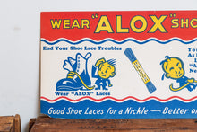 Load image into Gallery viewer, Alox Shoelaces Sign Vintage Cardboard Advertising Mudroom Wall Decor - Eagle&#39;s Eye Finds
