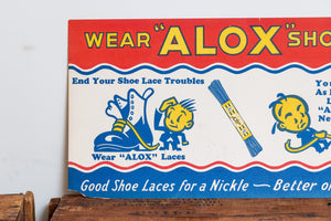 Alox Shoelaces Sign Vintage Cardboard Advertising Mudroom Wall Decor - Eagle's Eye Finds