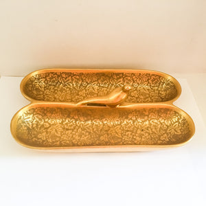 Golden Bird Ornate Relish Celery Tray Vintage Ceramic Pottery - Eagle's Eye Finds