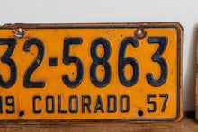 Load image into Gallery viewer, Colorado 1957 License Plate Pair Vintage Wall Hanging Decor - Eagle&#39;s Eye Finds

