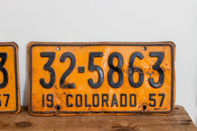 Load image into Gallery viewer, Colorado 1957 License Plate Pair Vintage Wall Hanging Decor - Eagle&#39;s Eye Finds
