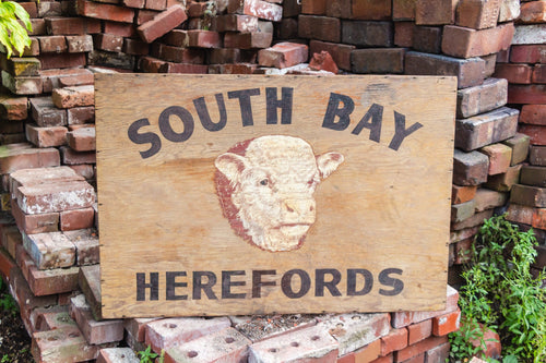 South Bay Hereford Cow Sign Vintage Painted Wood Farm Sign - Eagle's Eye Finds