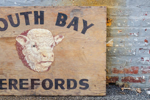 South Bay Hereford Cow Sign Vintage Painted Wood Farm Sign - Eagle's Eye Finds