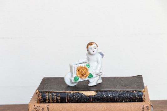 Cherub Wheelbarrow Toothpick Holder Vintage Occupied Japan Angel Ceramics - Eagle's Eye Finds