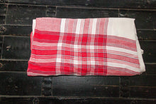 Load image into Gallery viewer, 1950&#39;s Cotton Tablecloth, Vintage Red White Print, Cottage Kitchen Decor, Square  67 x 67 in - Eagle&#39;s Eye Finds
