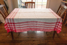 Load image into Gallery viewer, 1950&#39;s Cotton Tablecloth, Vintage Red White Print, Cottage Kitchen Decor, Square  67 x 67 in - Eagle&#39;s Eye Finds
