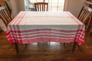 1950's Cotton Tablecloth, Vintage Red White Print, Cottage Kitchen Decor, Square  67 x 67 in - Eagle's Eye Finds