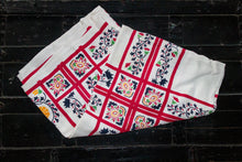 Load image into Gallery viewer, 1950&#39;s Cotton Tablecloth, Vintage Red White Blue Floral Print, Cottage Kitchen Decor, Rectangle  50 x 52 in - Eagle&#39;s Eye Finds
