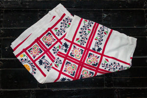 1950's Cotton Tablecloth, Vintage Red White Blue Floral Print, Cottage Kitchen Decor, Rectangle  50 x 52 in - Eagle's Eye Finds