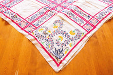 Load image into Gallery viewer, 1950&#39;s Cotton Tablecloth, Vintage Red White Blue Floral Print, Cottage Kitchen Decor, Rectangle  50 x 52 in - Eagle&#39;s Eye Finds
