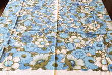 Load image into Gallery viewer, 1950&#39;s Cotton Tablecloth, Vintage Blue Floral Print, Cottage Kitchen Decor, Rectangle 55 x 48 in - Eagle&#39;s Eye Finds

