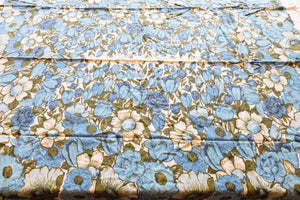 1950's Cotton Tablecloth, Vintage Blue Floral Print, Cottage Kitchen Decor, Rectangle 55 x 48 in - Eagle's Eye Finds