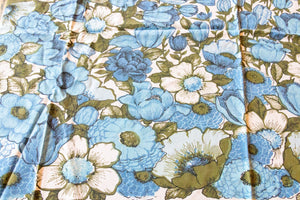 1950's Cotton Tablecloth, Vintage Blue Floral Print, Cottage Kitchen Decor, Rectangle 55 x 48 in - Eagle's Eye Finds