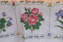 Load image into Gallery viewer, 1950&#39;s Cotton Tablecloth, Vintage Floral Print, Cottage Kitchen Decor, Rectangle 82 x 61 in - Eagle&#39;s Eye Finds
