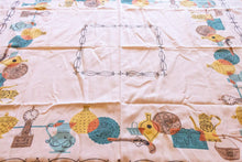 Load image into Gallery viewer, 1950&#39;s Cotton Tablecloth, Vintage Floral Print, Cottage Kitchen Decor, Rectangle 44 x 51 in - Eagle&#39;s Eye Finds
