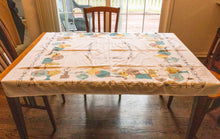 Load image into Gallery viewer, 1950&#39;s Cotton Tablecloth, Vintage Floral Print, Cottage Kitchen Decor, Rectangle 44 x 51 in - Eagle&#39;s Eye Finds

