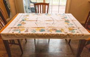1950's Cotton Tablecloth, Vintage Floral Print, Cottage Kitchen Decor, Rectangle 44 x 51 in - Eagle's Eye Finds