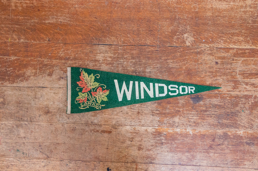 Windsor Ontario Canada Green Felt Pennant Vintage Maple Leaf Wall Decor - Eagle's Eye Finds