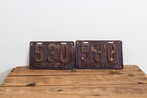 530 Connecticut 1927 License Plate Pair 3 Digit Low Number Vintage Wall Decor - Eagle's Eye Finds
