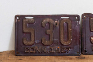 530 Connecticut 1927 License Plate Pair 3 Digit Low Number Vintage Wall Decor - Eagle's Eye Finds