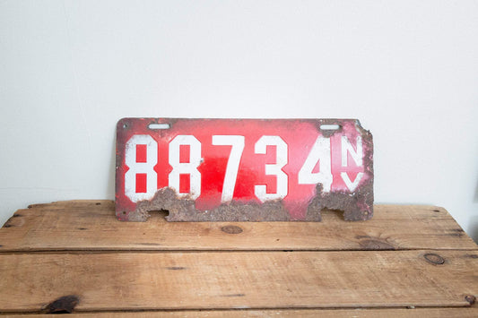 1912 New York Porcelain License Plate Vintage Red Car Wall Hanging Decor - Eagle's Eye Finds