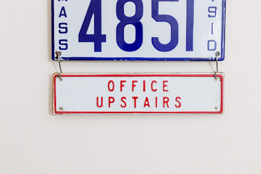 Office Upstairs Sign Vintage Embossed Red and White Wall Hanging Decor - Eagle's Eye Finds