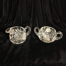 Load image into Gallery viewer, Floral Cut Glass Cream and Sugar Vintage Floral Etched Glass - Eagle&#39;s Eye Finds
