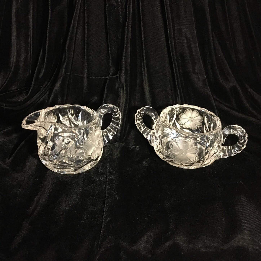 Floral Cut Glass Cream and Sugar Vintage Floral Etched Glass - Eagle's Eye Finds