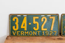 Load image into Gallery viewer, Vermont 1927 License Plate Pair Vintage Wall Hanging Decor - Eagle&#39;s Eye Finds
