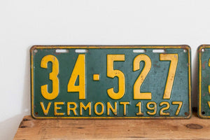 Vermont 1927 License Plate Pair Vintage Wall Hanging Decor - Eagle's Eye Finds