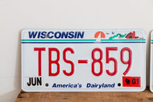 Load image into Gallery viewer, Wisconsin TBS License Plate Pair Vintage Wall Hanging Decor - Eagle&#39;s Eye Finds
