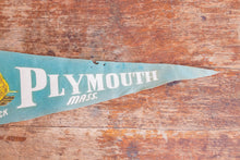 Load image into Gallery viewer, Plymouth Massachusetts Blue Felt Pennant Vintage Wall Decor - Eagle&#39;s Eye Finds
