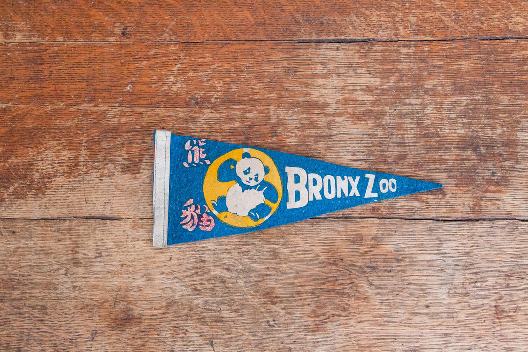 Bronx Zoo New York Felt Pennant Vintage Blue Panda Animal Decor - Eagle's Eye Finds