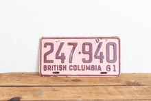 Load image into Gallery viewer, British Columbia 1961 License Plate Vintage Canada Wall Hanging Decor - Eagle&#39;s Eye Finds

