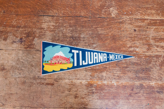 Fronton Palace Tijuana Mexico Blue Felt Pennant Vintage Wall Decor - Eagle's Eye Finds