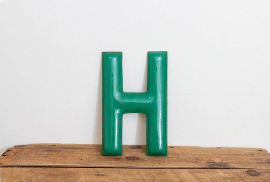 Green Letter H Porcelain Vintage Wall Hanging Decor Metal Initials Name Letter - Eagle's Eye Finds