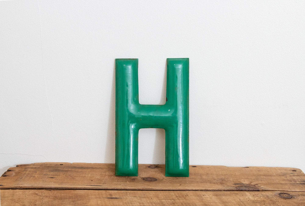 Green Letter H Porcelain Vintage Wall Hanging Decor Metal Initials Name Letter - Eagle's Eye Finds