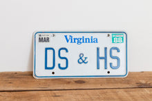 Load image into Gallery viewer, DS &amp; HS Initials Virginia 1988 Vanity License Plate Vintage Wall Hanging Decor - Eagle&#39;s Eye Finds
