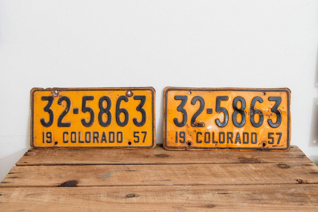 Colorado 1957 License Plate Pair Vintage Wall Hanging Decor - Eagle's Eye Finds
