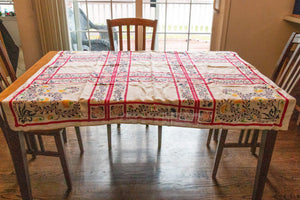 1950's Cotton Tablecloth, Vintage Red White Blue Floral Print, Cottage Kitchen Decor, Rectangle  50 x 52 in - Eagle's Eye Finds