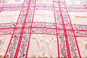 1950's Cotton Tablecloth, Vintage Red White Blue Floral Print, Cottage Kitchen Decor, Rectangle  50 x 52 in - Eagle's Eye Finds