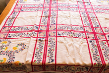 Load image into Gallery viewer, 1950&#39;s Cotton Tablecloth, Vintage Red White Blue Floral Print, Cottage Kitchen Decor, Rectangle  50 x 52 in - Eagle&#39;s Eye Finds
