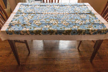 Load image into Gallery viewer, 1950&#39;s Cotton Tablecloth, Vintage Blue Floral Print, Cottage Kitchen Decor, Rectangle 55 x 48 in - Eagle&#39;s Eye Finds
